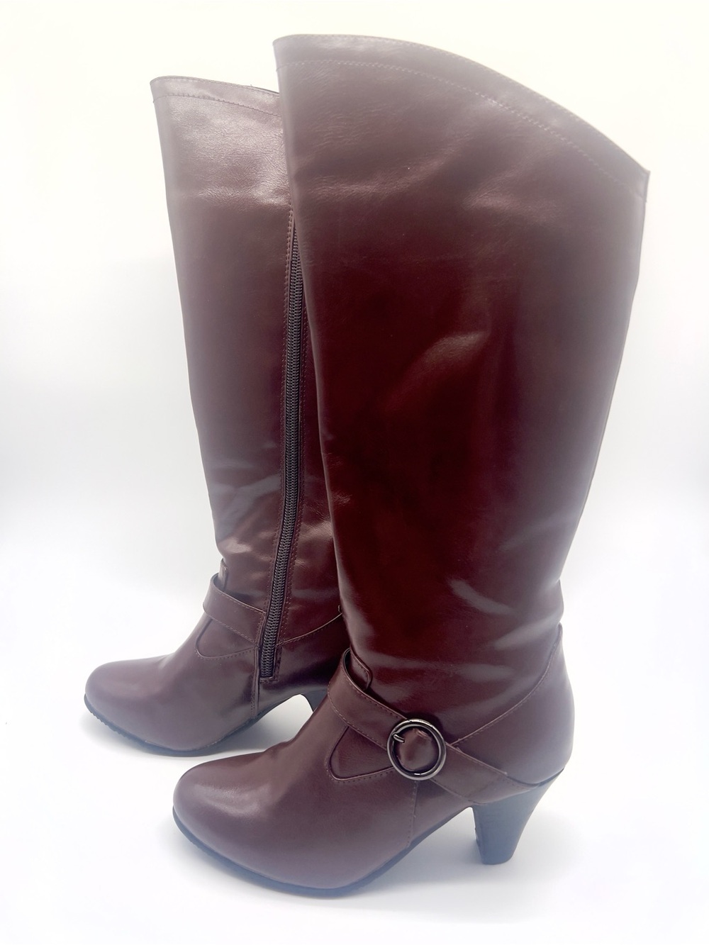 Cinderella of Boston Tall Brown Knee Boots with Ring Detail 2.5-in Heel Size 3M